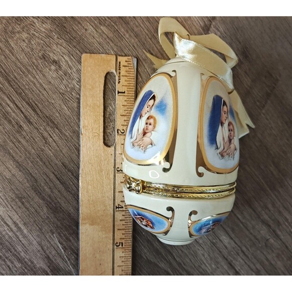 Mr. Christmas Musical Egg Ornament Hinged Trinket Box Madonna Nativity w/Box - Picture 11 of 14